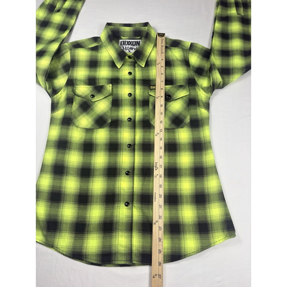 Dixxon Long Sleeve Flannel Button- Up The Lizard Womens Medium Green Black Plaid - Picture 12 of 16